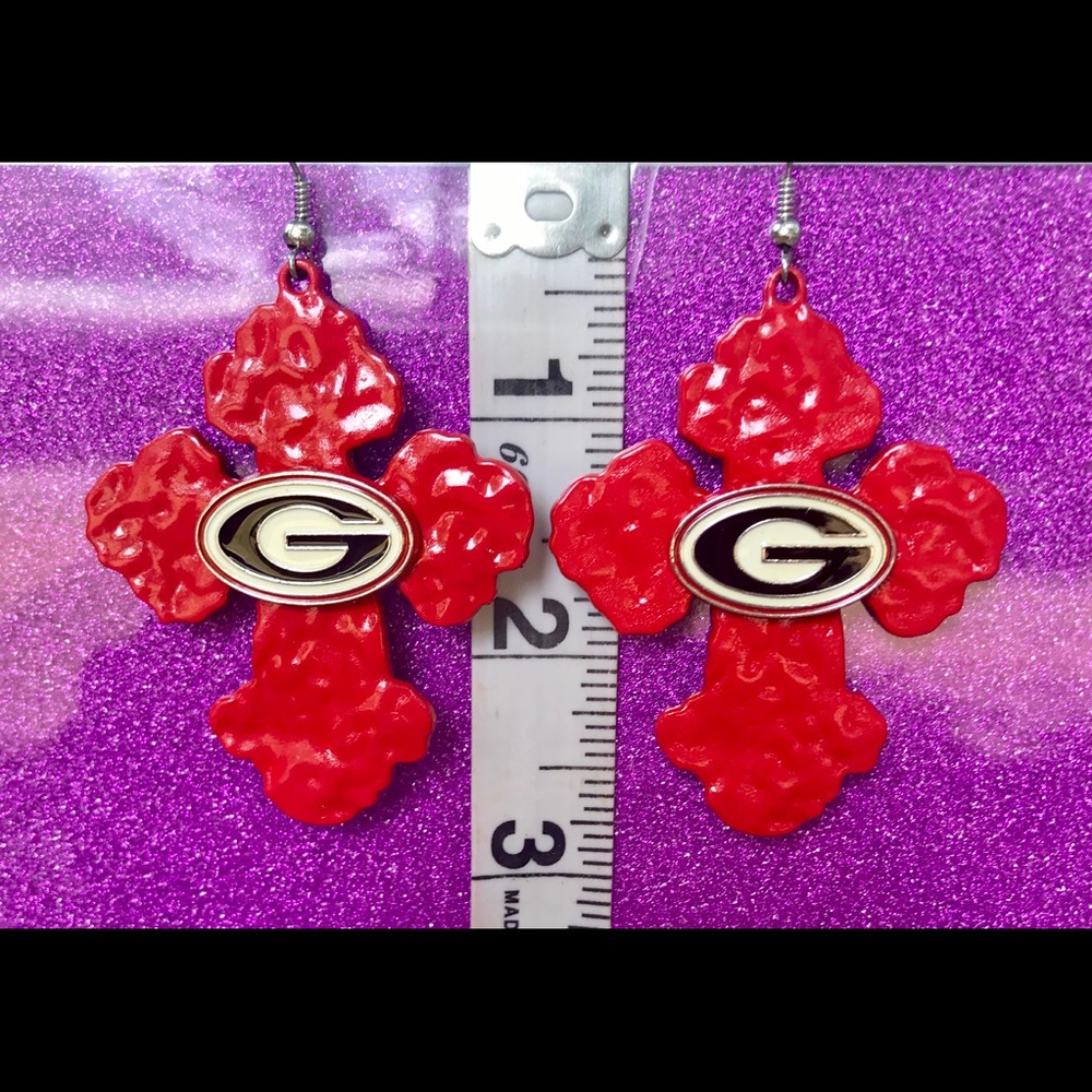 Hammered Cross Red Georgia Bulldogs Earrings
